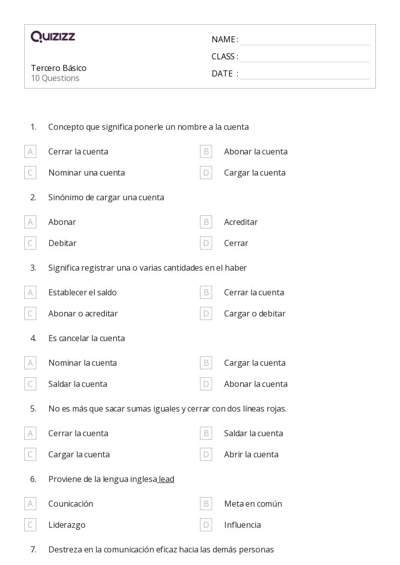 Tercero Básico - Imprimível O-básico Fichas-de-trabalho - Quizizz