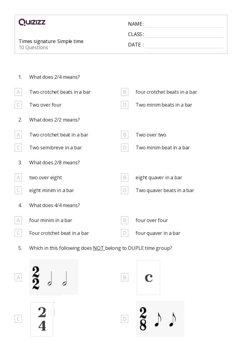 Times signature: Simple time - Printable Time Worksheets Class 1 - Quizizz