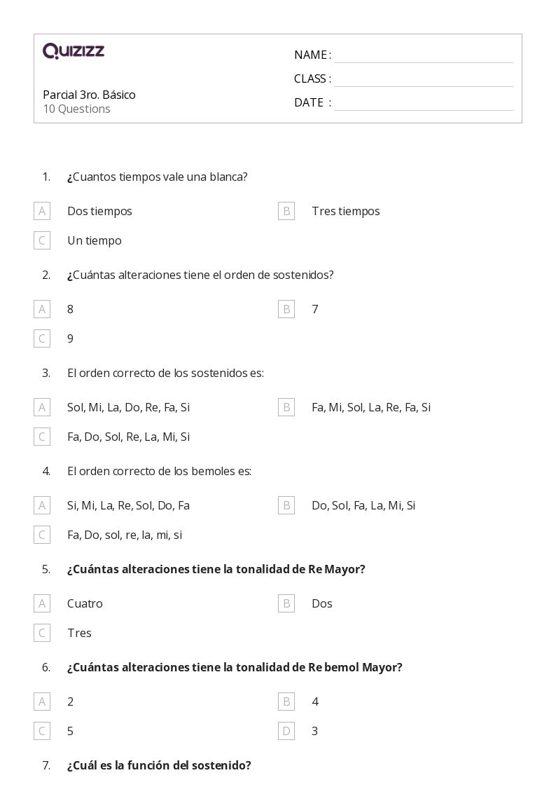 Parcial 3ro. Básico - Imprimível O-básico Fichas-de-trabalho - Quizizz