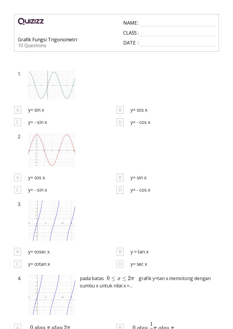 Grafik Fungsi Trigonometri - Dapat dicetak Grafik-fungsi Lembar-kerja - Quizizz