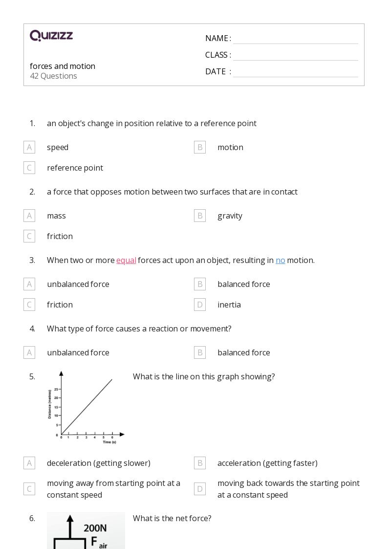 forces and motion - Imprimible Forces-and-motion Worksheets - Quizizz