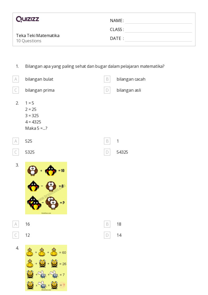 Teka Teki Matematika - Dapat dicetak Teka-teki-matematika Lembar-kerja - Quizizz