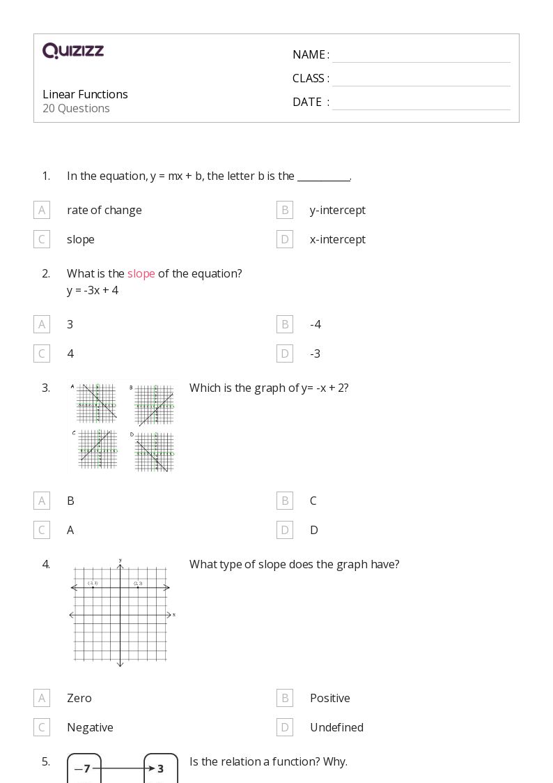 Linear Functions - Printable Linear-functions Worksheets Grade 9 - Quizizz