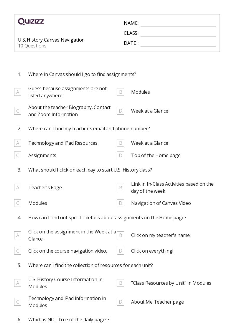 U.S. History Canvas Navigation 24 - Printable Worksheets - Quizizz