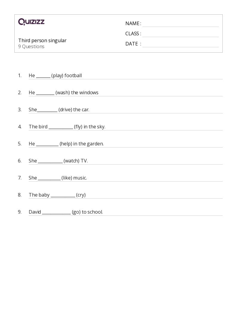 Third person singular - Dapat dicetak Persen-rasio-dan-tarif Lembar-kerja Kelas 3 - Quizizz