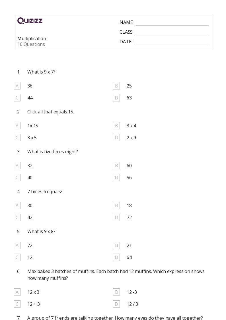 Multiplication - Printable Multiplication Worksheets Grade 8 - Quizizz