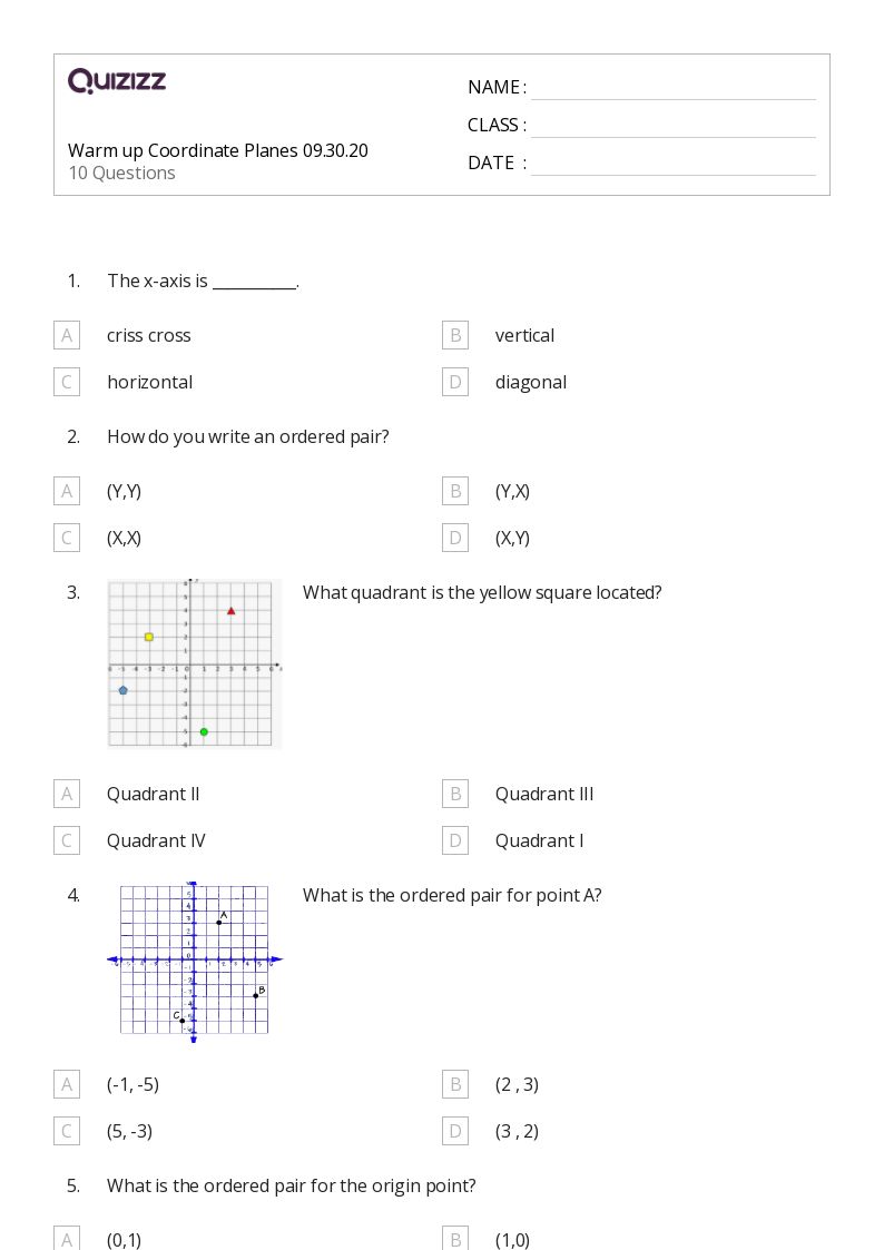 Warm up Coordinate Planes 09.30.20 - Printable Graphing-points-on-a-coordinate-plane Worksheets Grade 3 - Quizizz