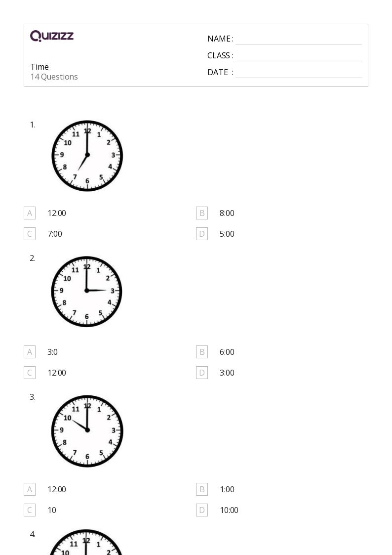 Time - Printable Time Worksheets Class 1 - Quizizz