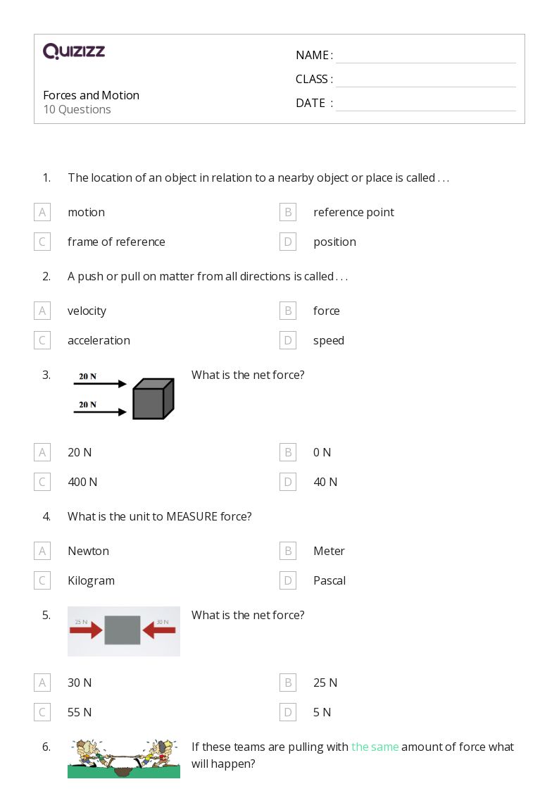 Forces and Motion - Imprimible Forces-and-motion Worksheets - Quizizz