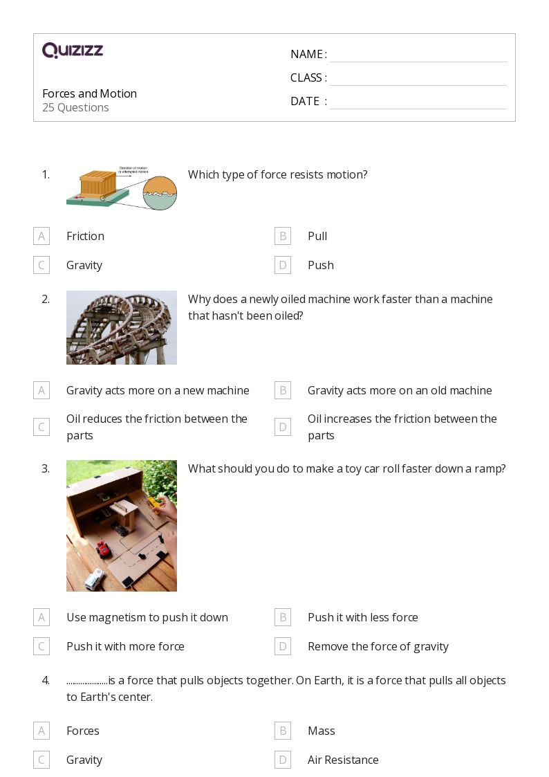 Forces and Motion - Imprimible Forces-and-motion Worksheets - Quizizz