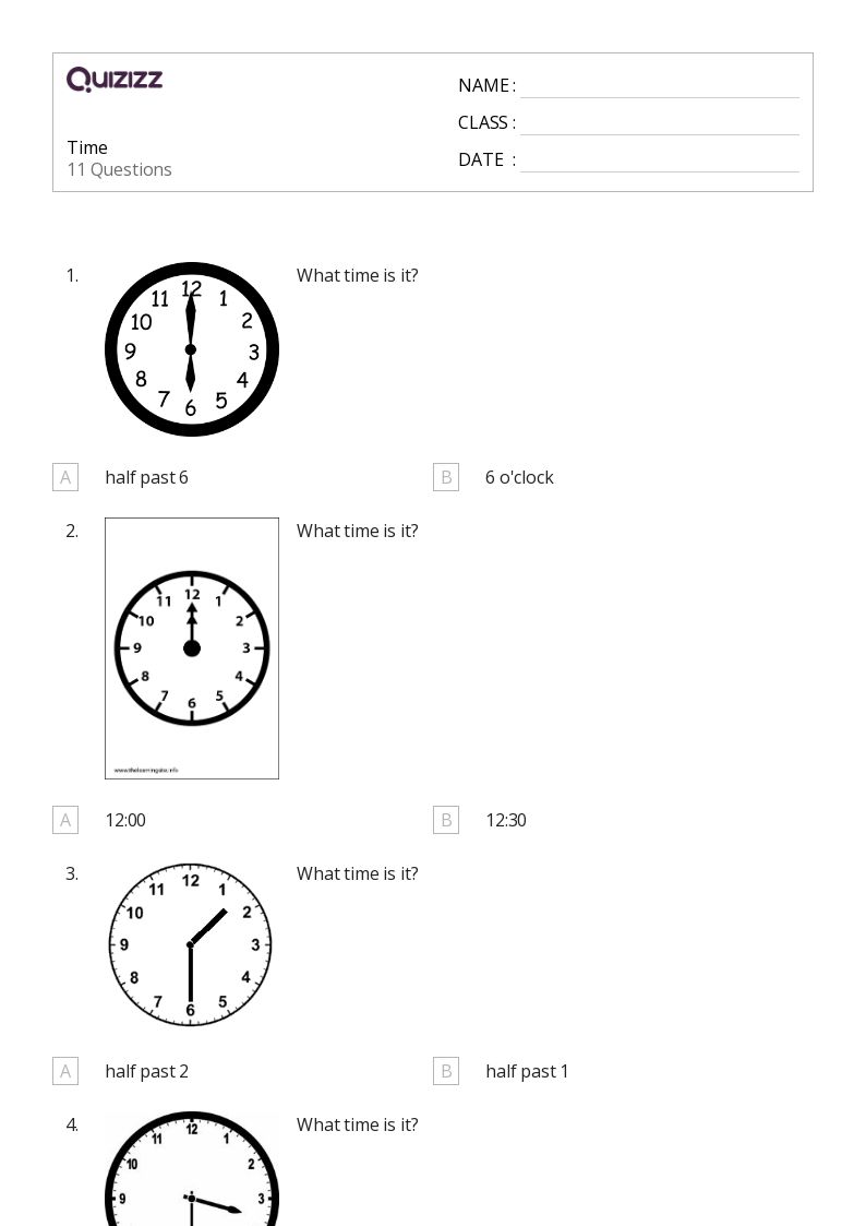 Time - Printable Time Worksheets Class 1 - Quizizz