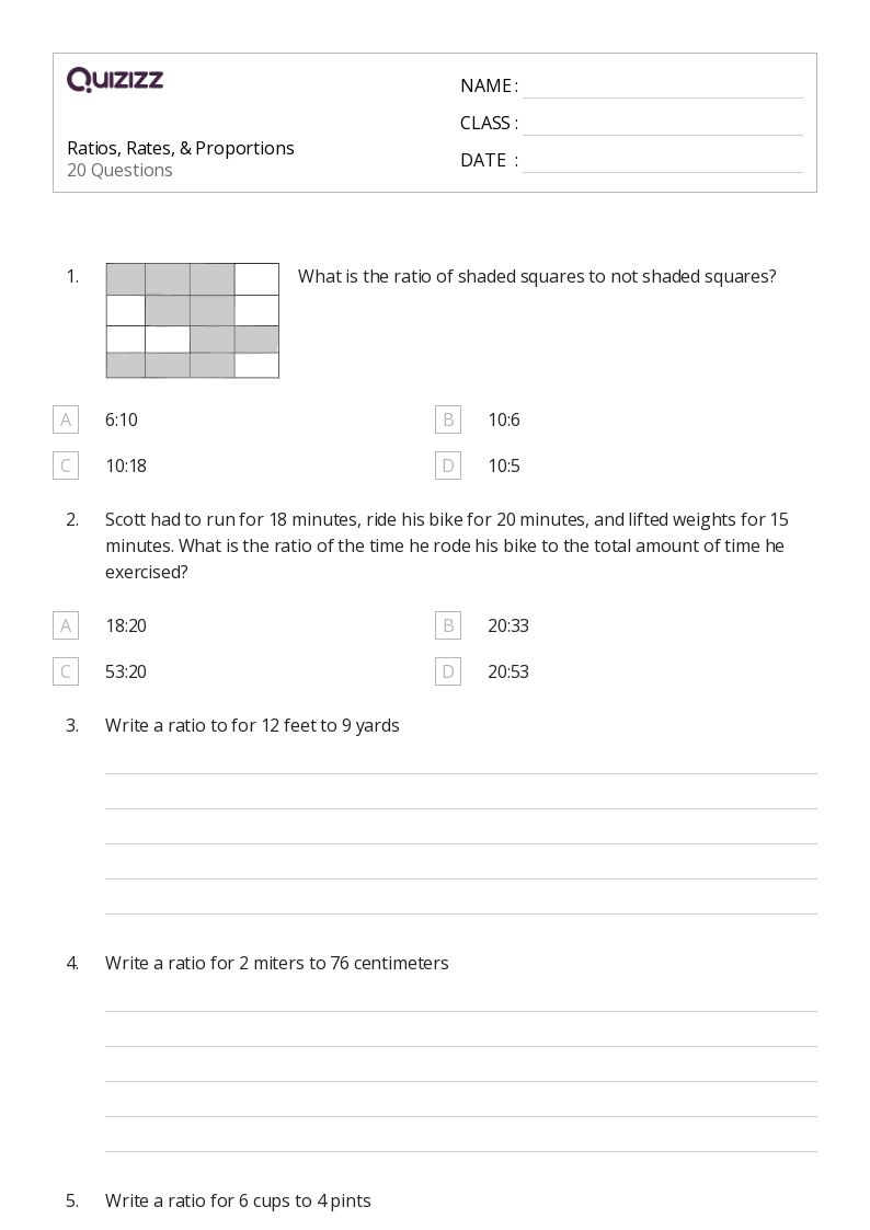 Ratios, Rates, & Proportions - Printable Percents-ratios-and-rates Worksheets Grade 8 - Quizizz