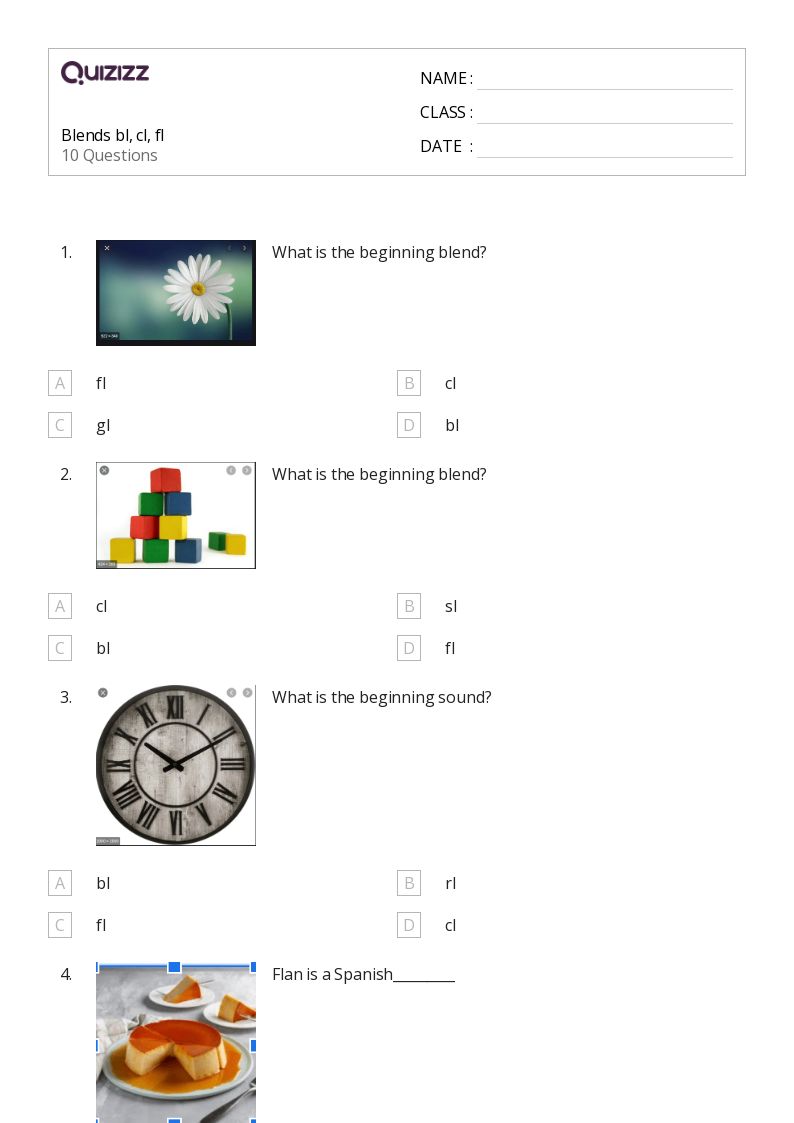 Blends bl, cl, fl - Printable Blend-charts Worksheets Grade 3 - Quizizz