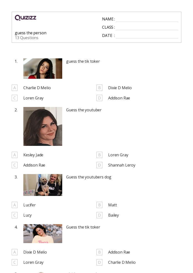 guess the person - Dapat dicetak Persen-rasio-dan-tarif Lembar-kerja Kelas 3 - Quizizz
