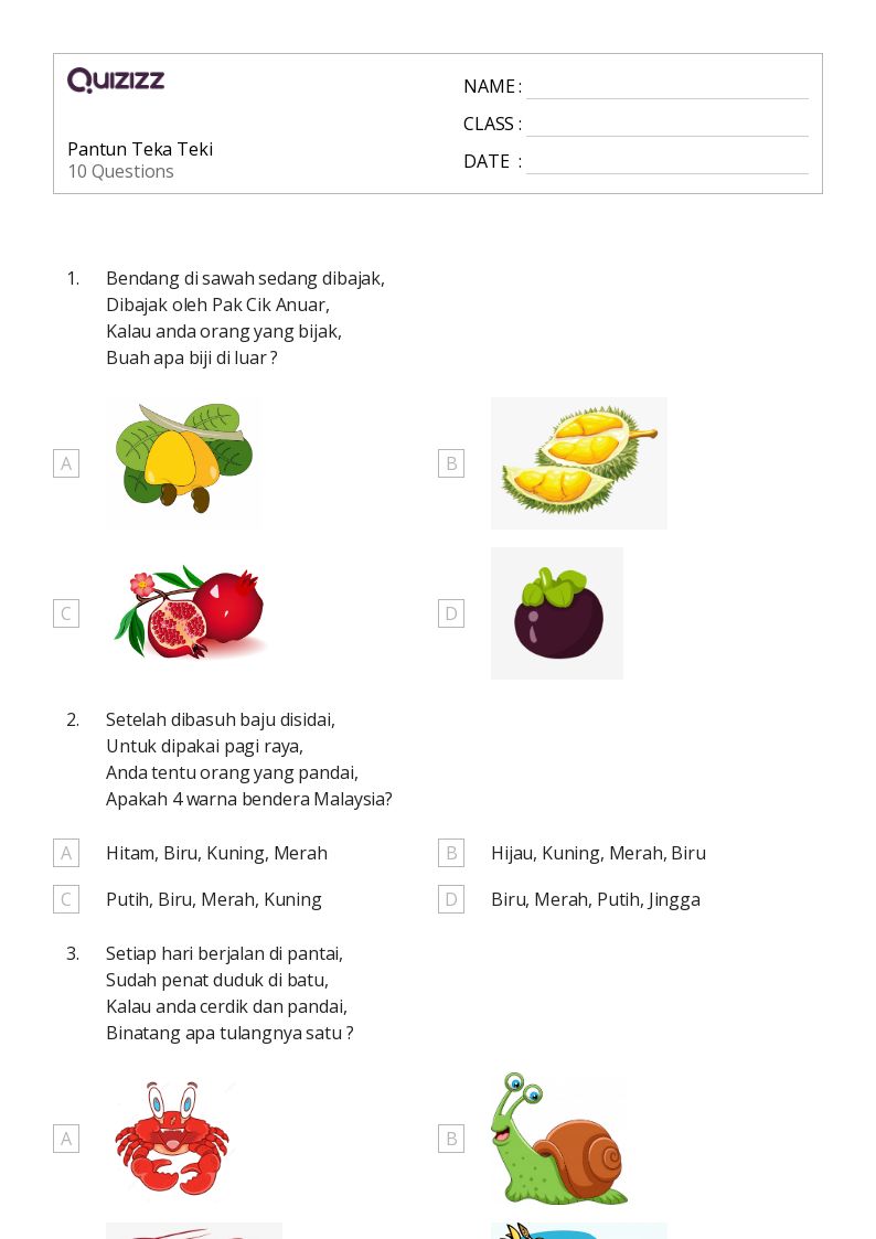 Pantun Teka Teki - Dapat dicetak Teka-teki-matematika Lembar-kerja - Quizizz