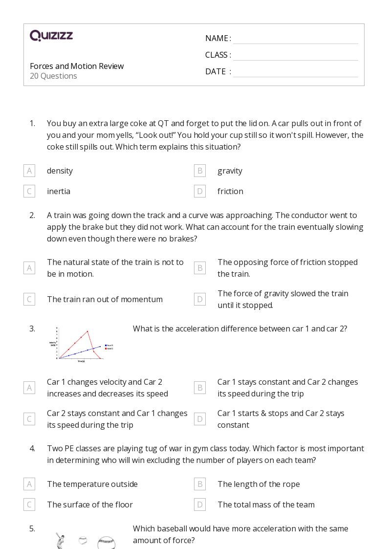 Forces and Motion Review - Imprimible Forces-and-motion Worksheets - Quizizz