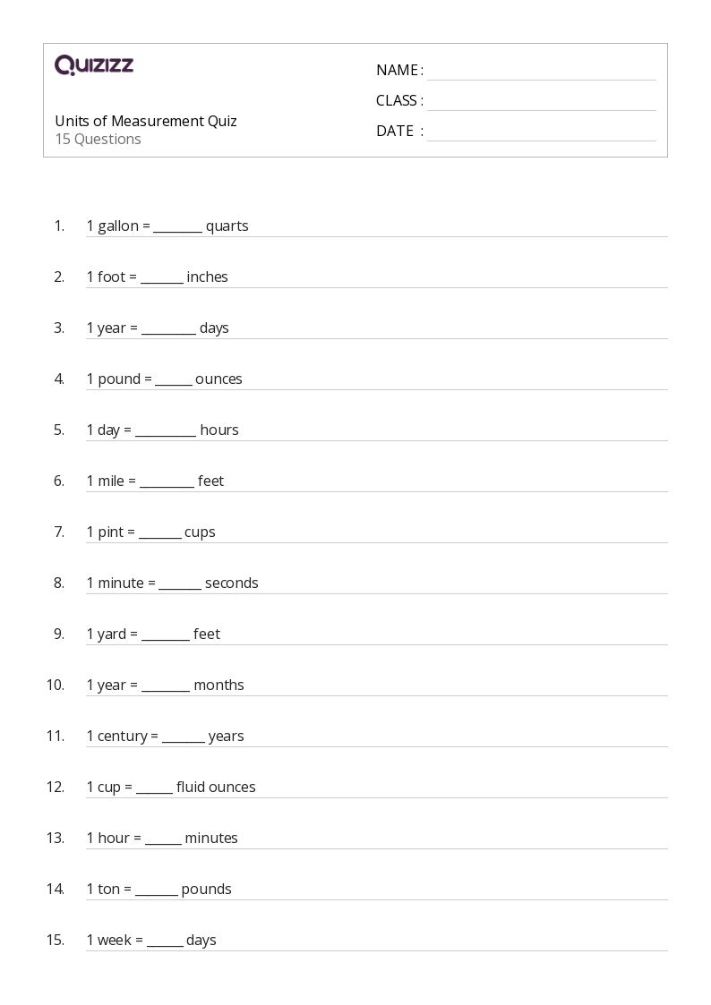 Units of Measurement Quiz - Printable Units-of-measurement Worksheets Grade 7 - Quizizz