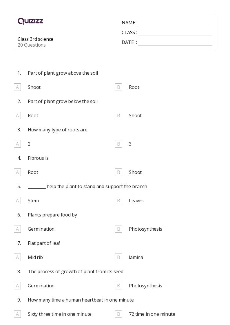 Class 3rd science - Printable Class 1 Worksheets - Quizizz