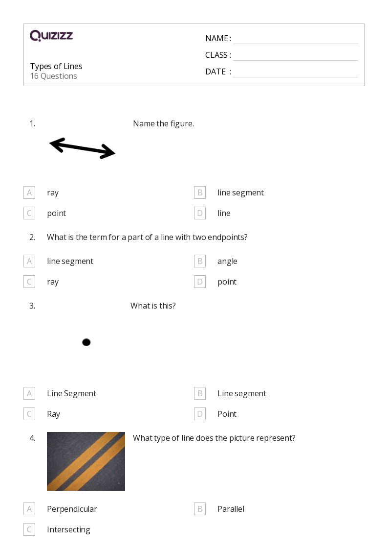 Types of Lines - Printable Parallel-and-perpendicular-lines Worksheets Grade 5 - Quizizz