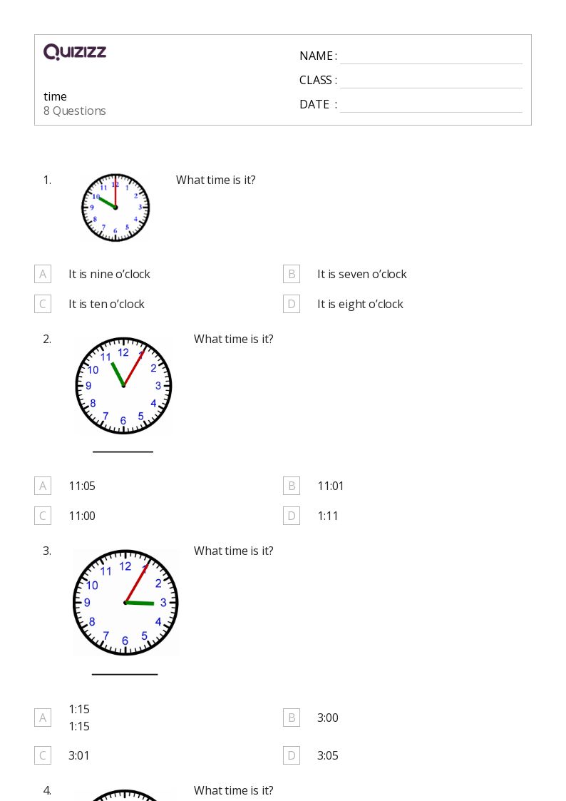 time - Printable Time Worksheets Class 1 - Quizizz