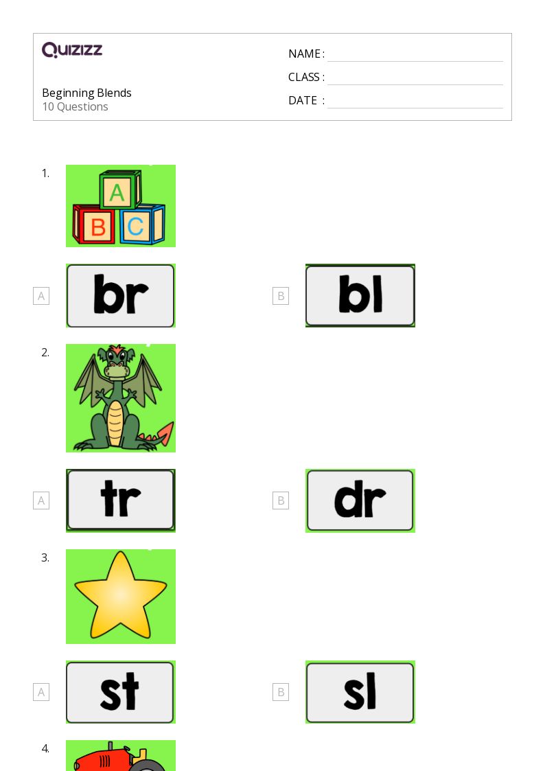 Beginning Blends - Printable Blend-charts Worksheets Grade 3 - Quizizz