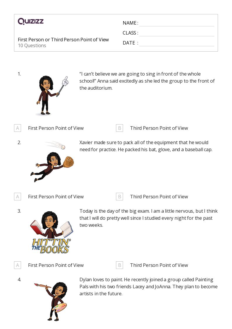 First Person or Third Person Point of View - Dapat dicetak Persen-rasio-dan-tarif Lembar-kerja Kelas 3 - Quizizz