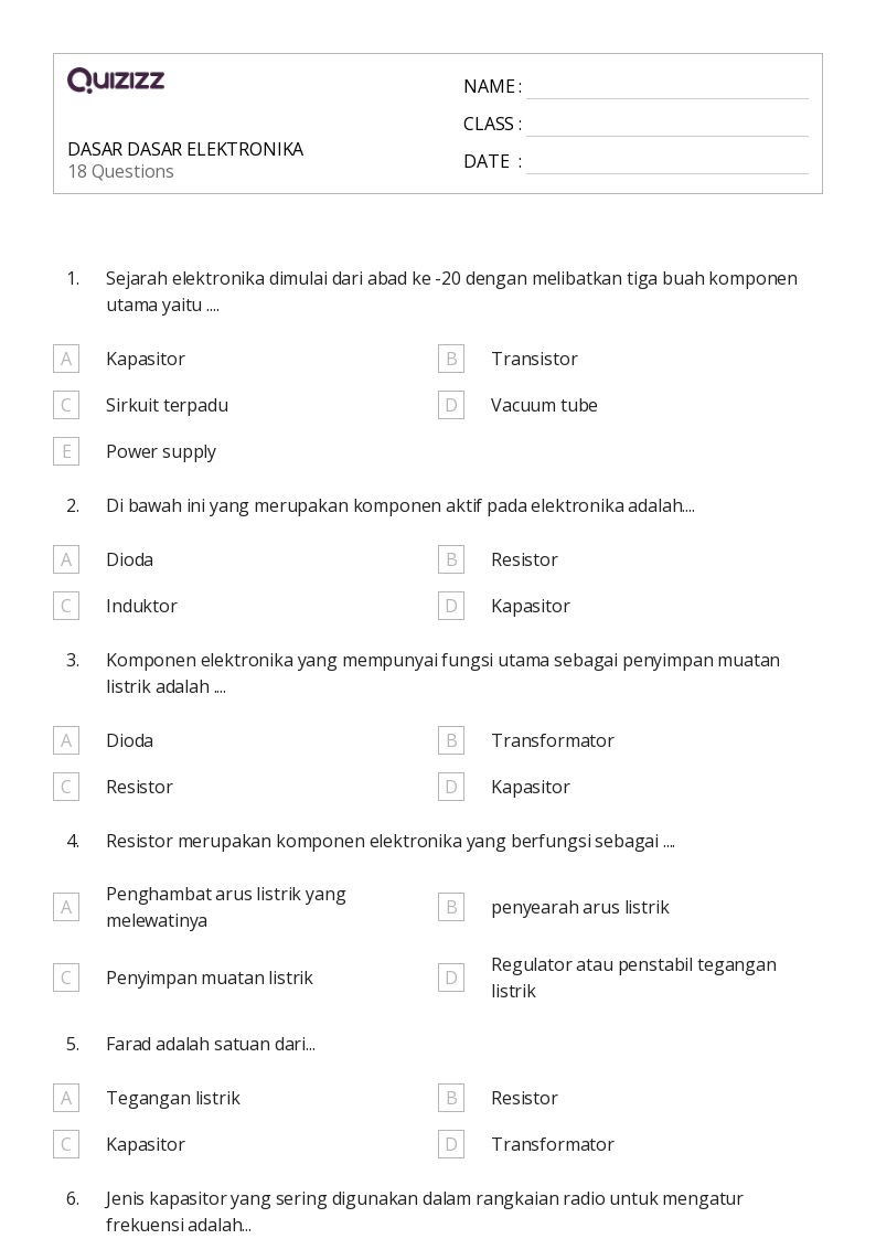 DASAR DASAR ELEKTRONIKA - Dapat dicetak Dasar Lembar-kerja - Quizizz