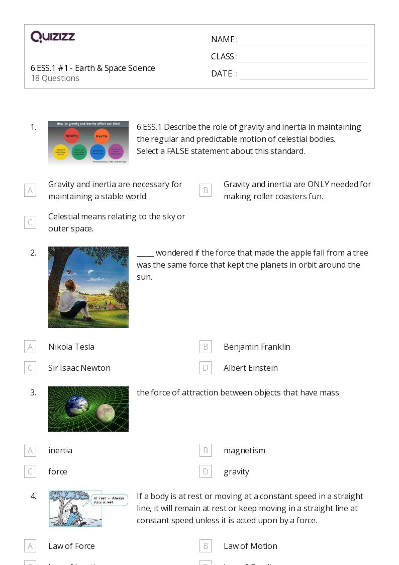 6.ESS.1 #1 - Earth & Space Science - Printable Science Worksheets Year 8 - Quizizz