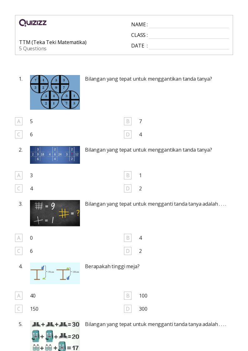 TTM (Teka Teki Matematika) - Dapat dicetak Teka-teki-matematika Lembar-kerja - Quizizz