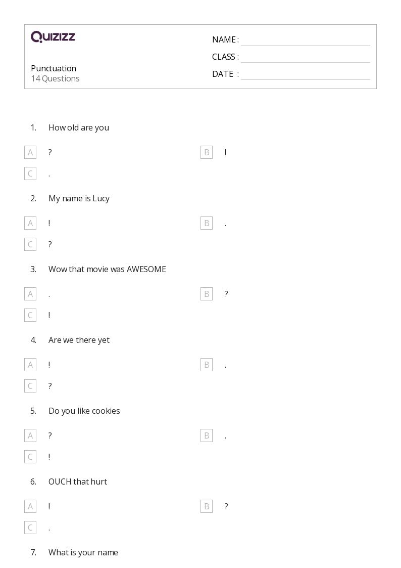 Punctuation - Printable Punctuation Worksheets Grade 7 - Quizizz