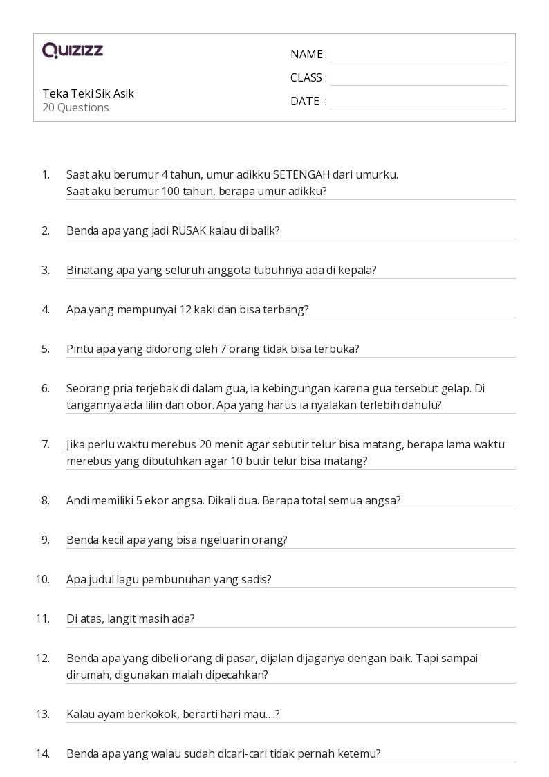 Teka Teki Sik Asik - Dapat dicetak Teka-teki-matematika Lembar-kerja - Quizizz