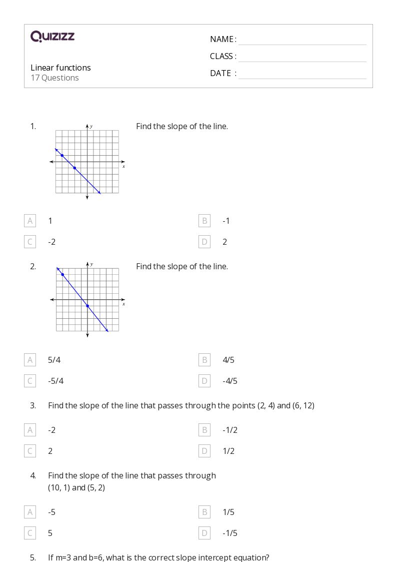 Linear functions - Printable Linear-functions Worksheets Grade 9 - Quizizz