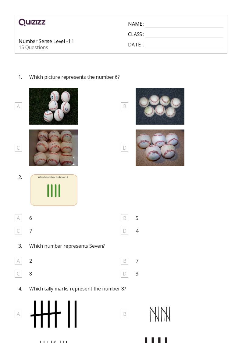 Number Sense Level -1.1 - Printable Class 1 Worksheets - Quizizz