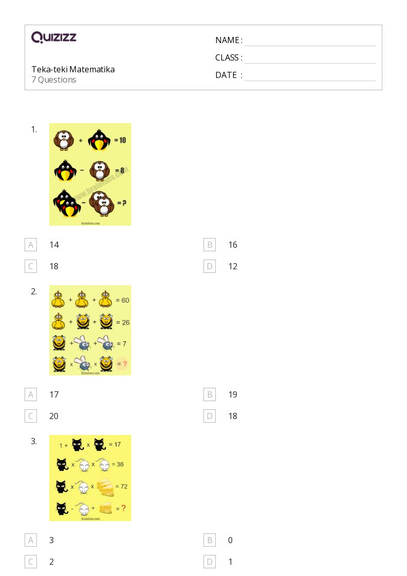 Teka-teki Matematika - Dapat dicetak Teka-teki-matematika Lembar-kerja - Quizizz