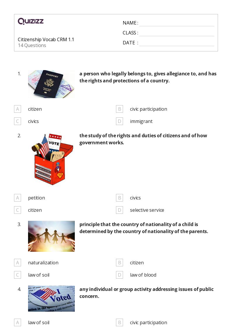 Citizenship Vocab CRM 1.1 - Printable Social-studies Worksheets Grade 7 - Quizizz