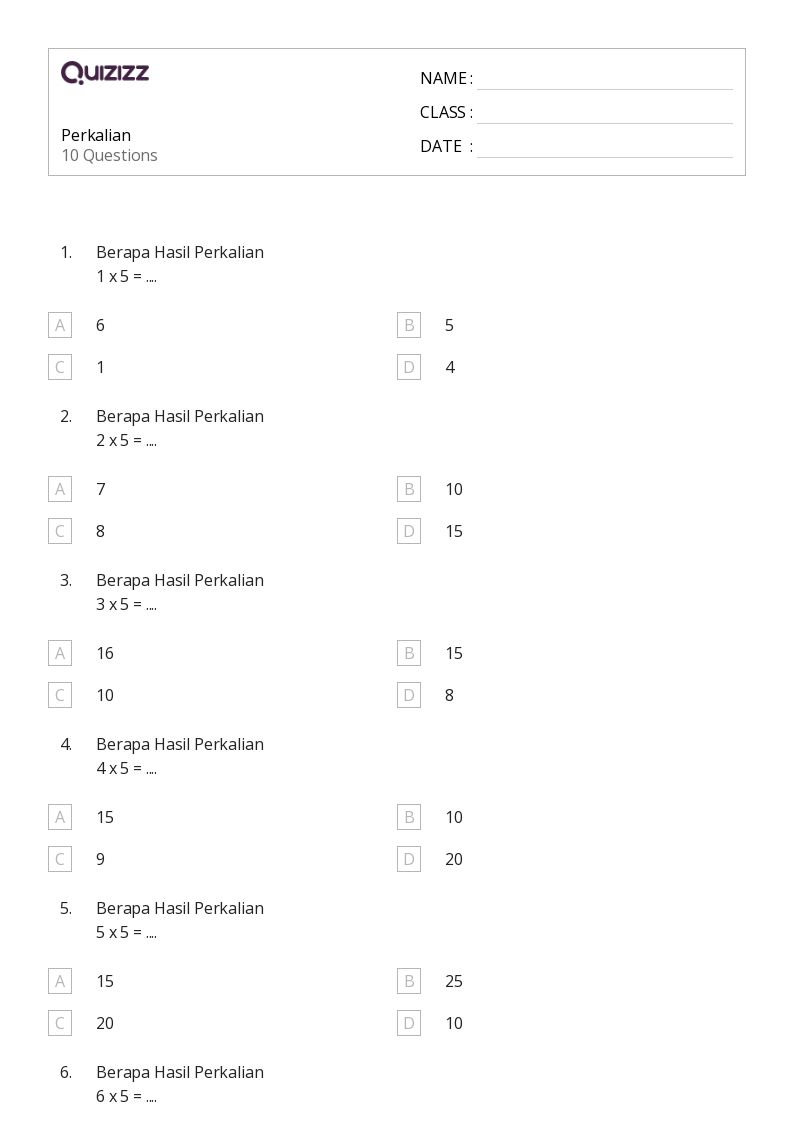 Perkalian - Dapat dicetak Sifat-perkalian Lembar-kerja - Quizizz