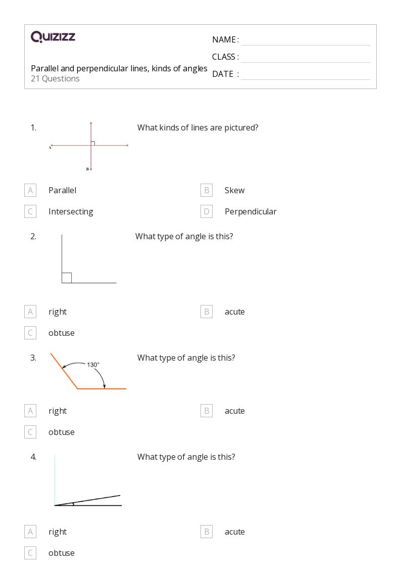 Parallel and perpendicular lines, kinds of angles - Printable Parallel-and-perpendicular-lines Worksheets Grade 5 - Quizizz