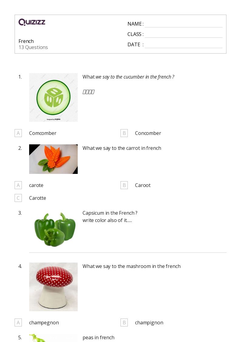 French - Printable French Worksheets Class 6 - Quizizz