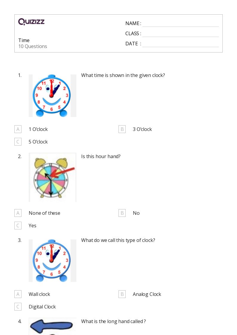 Time - Printable Time Worksheets Class 1 - Quizizz