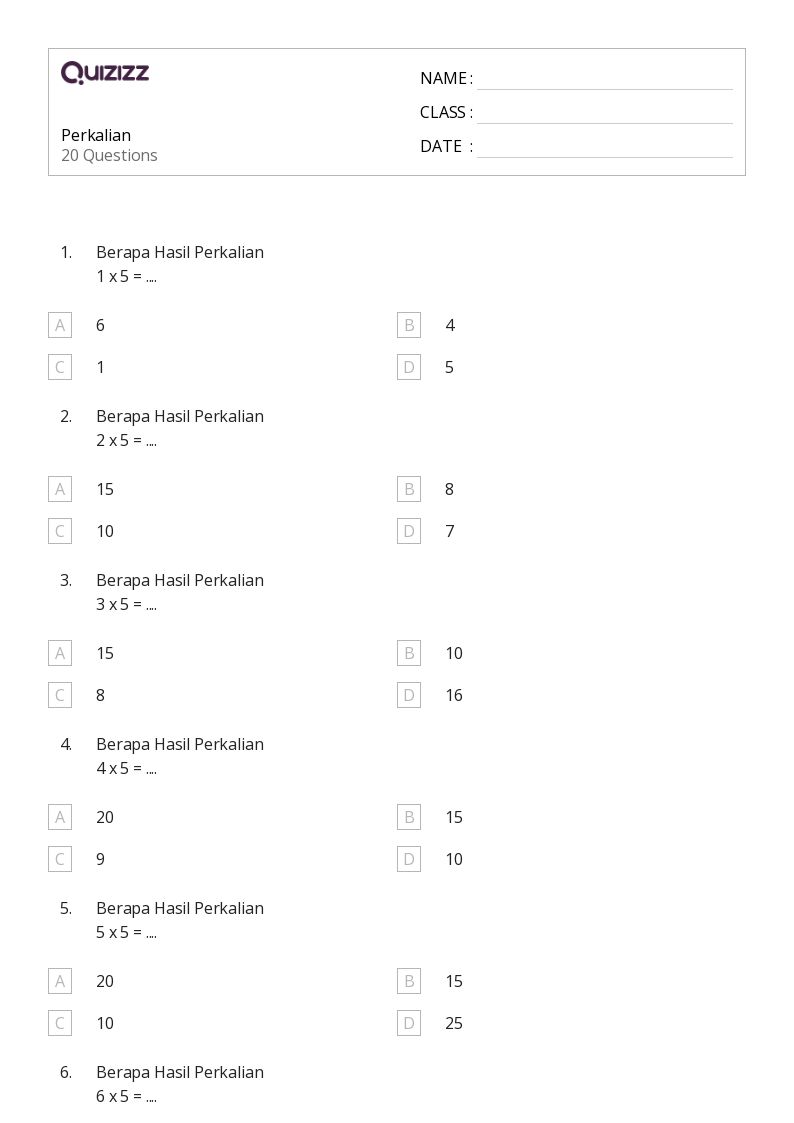 Perkalian - Dapat dicetak Sifat-perkalian Lembar-kerja - Quizizz