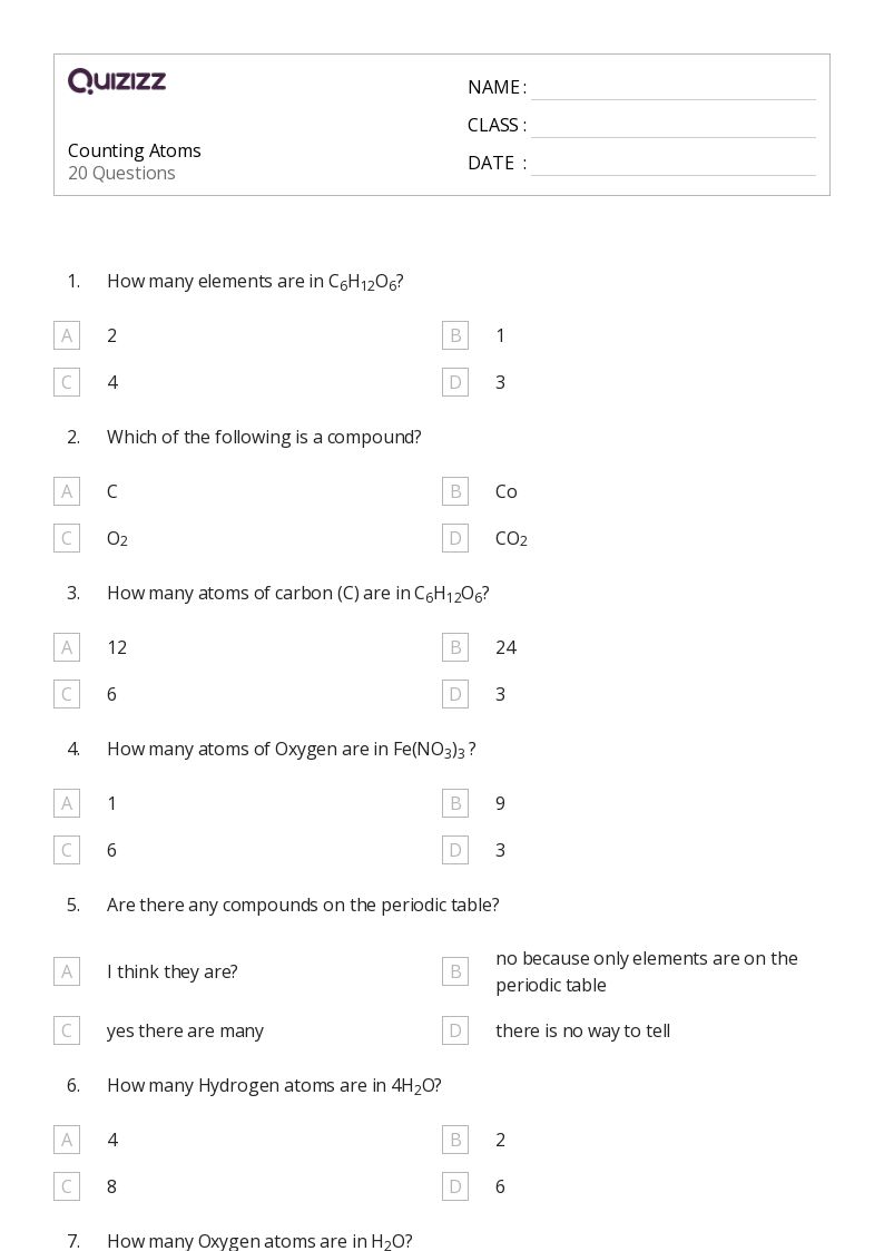 Counting Atoms  - Printable Skip-counting Worksheets Grade 8 - Quizizz