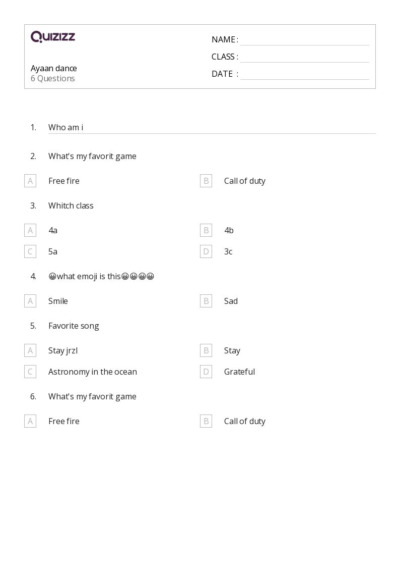 Ayaan dance - Printable Class 1 Worksheets - Quizizz