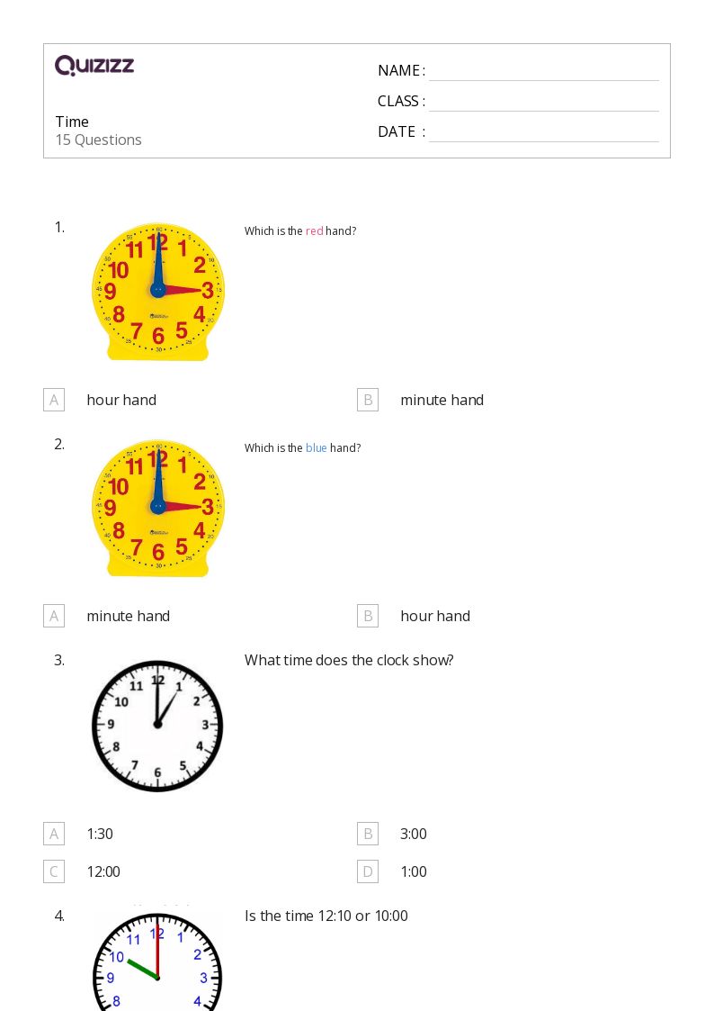 Time - Printable Time Worksheets Class 1 - Quizizz