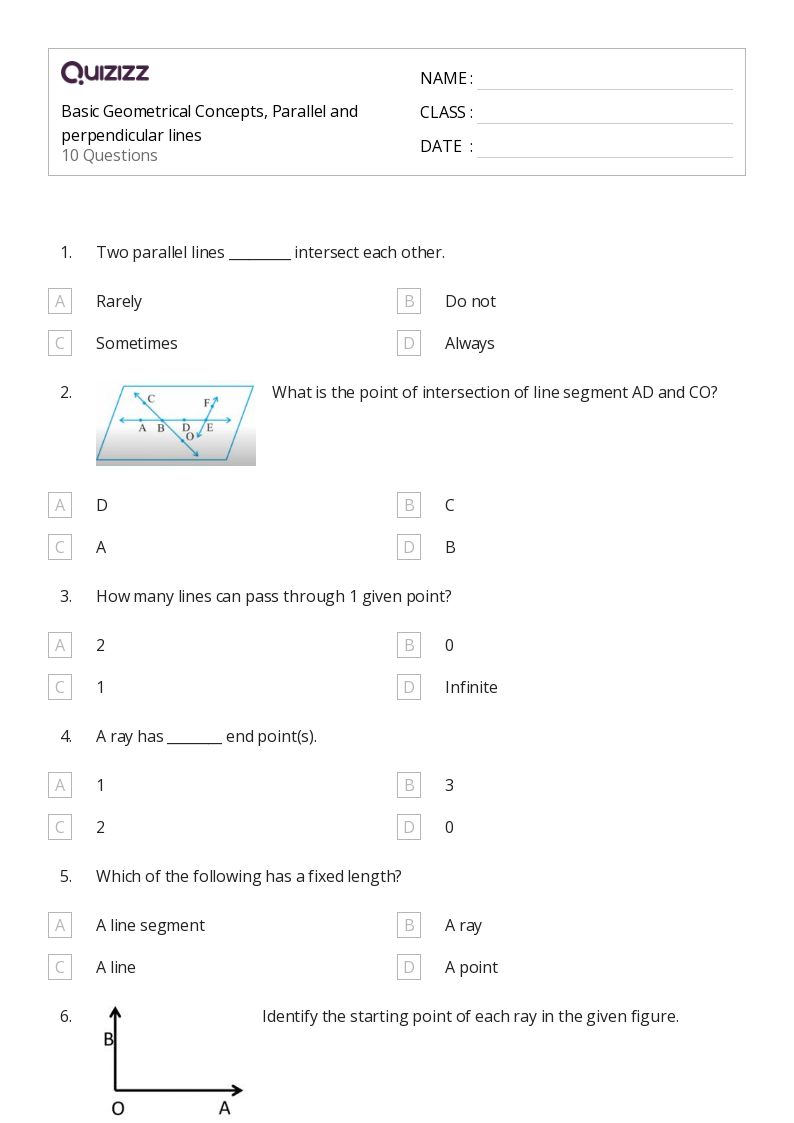 Basic Geometrical Concepts, Parallel and perpendicular lines - Printable Parallel-and-perpendicular-lines Worksheets Grade 5 - Quizizz