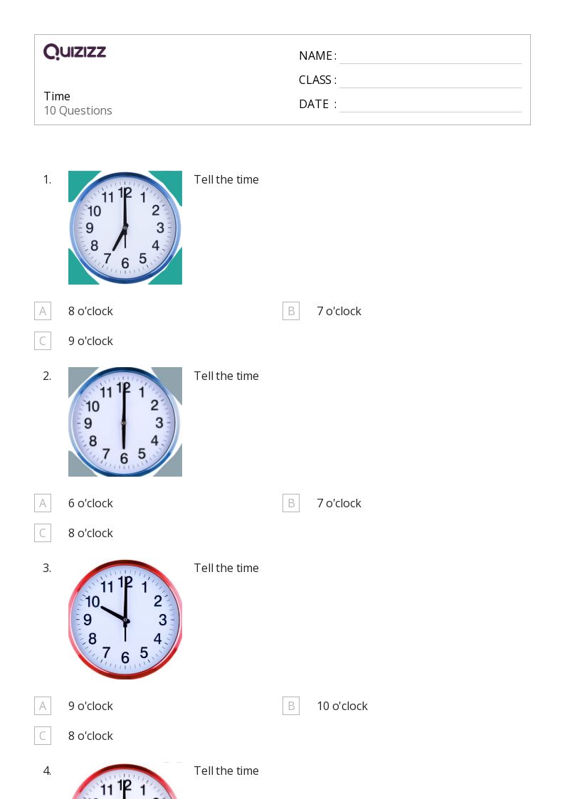 Time - Printable Time Worksheets Class 1 - Quizizz