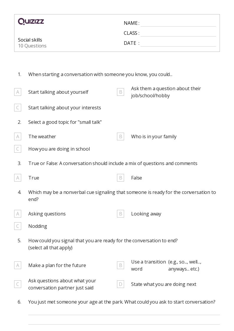 Social skills - Printable Social-studies Worksheets Grade 7 - Quizizz