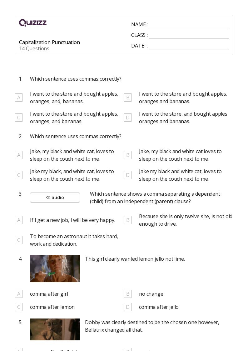 Capitalization Punctuation - Printable Punctuation Worksheets Grade 7 - Quizizz
