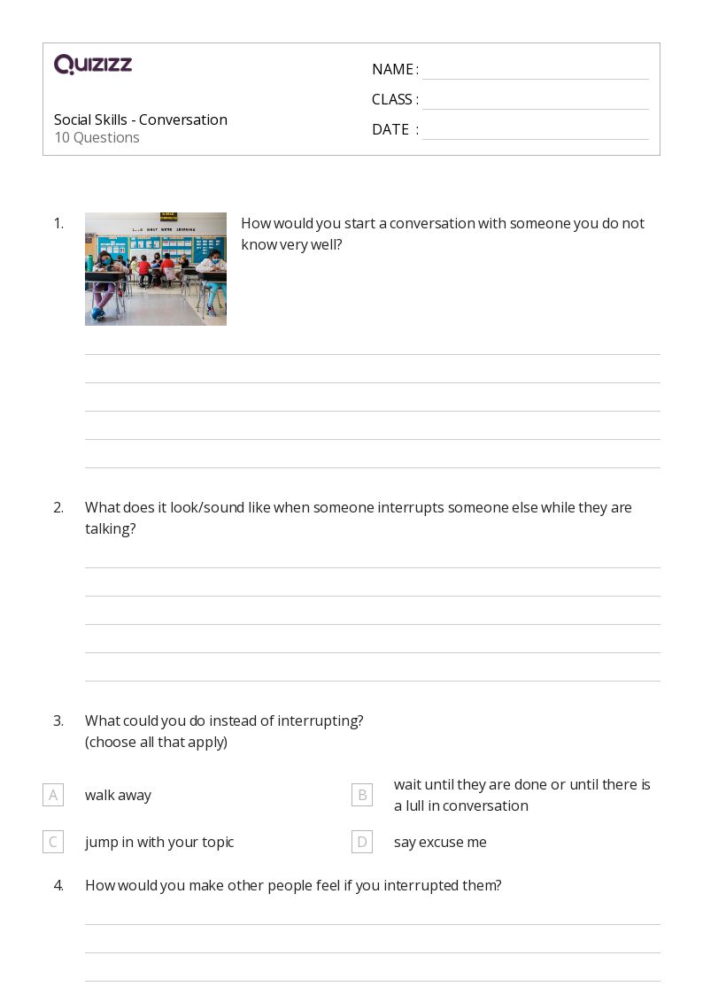 Social Skills - Conversation - Printable Social-studies Worksheets Grade 7 - Quizizz