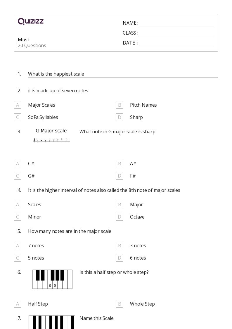 Music  - Printable Class 1 Worksheets - Quizizz