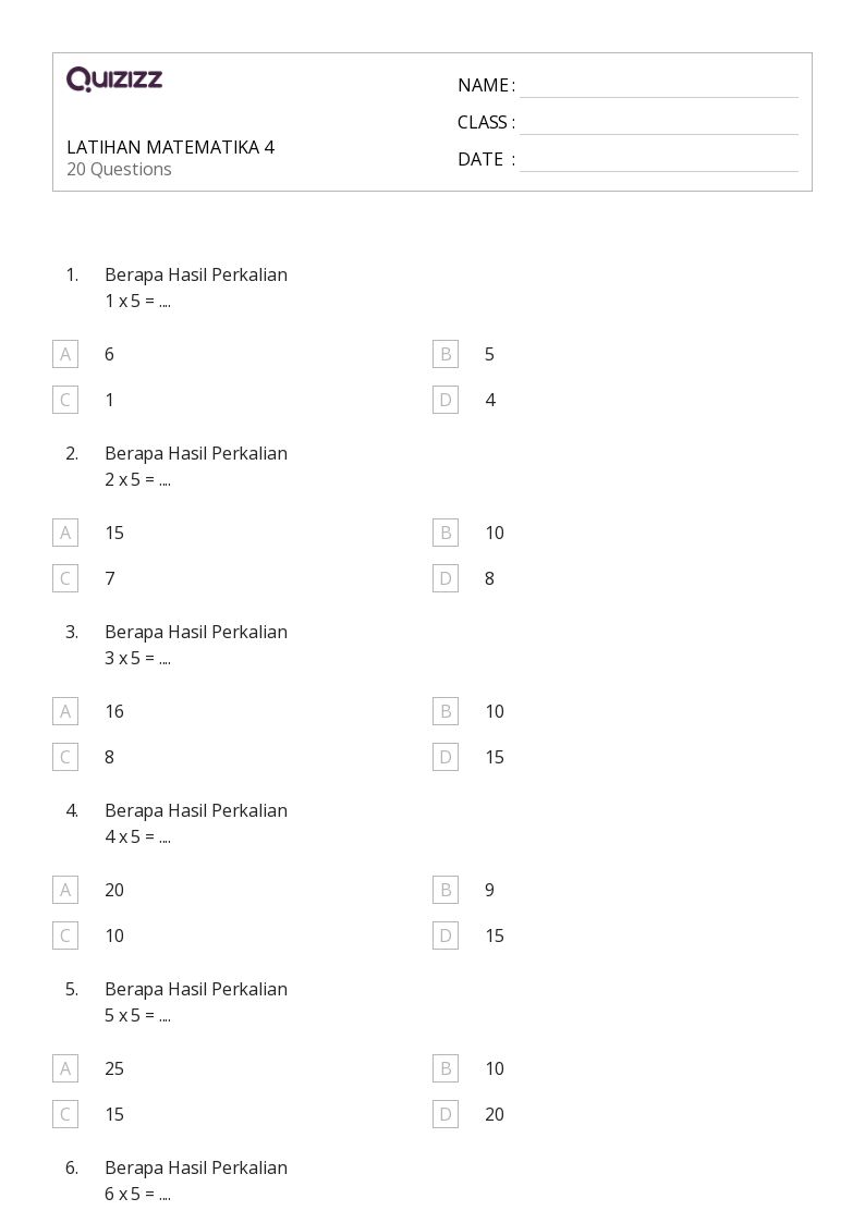 LATIHAN MATEMATIKA 4 - Dapat dicetak Sifat-perkalian Lembar-kerja - Quizizz